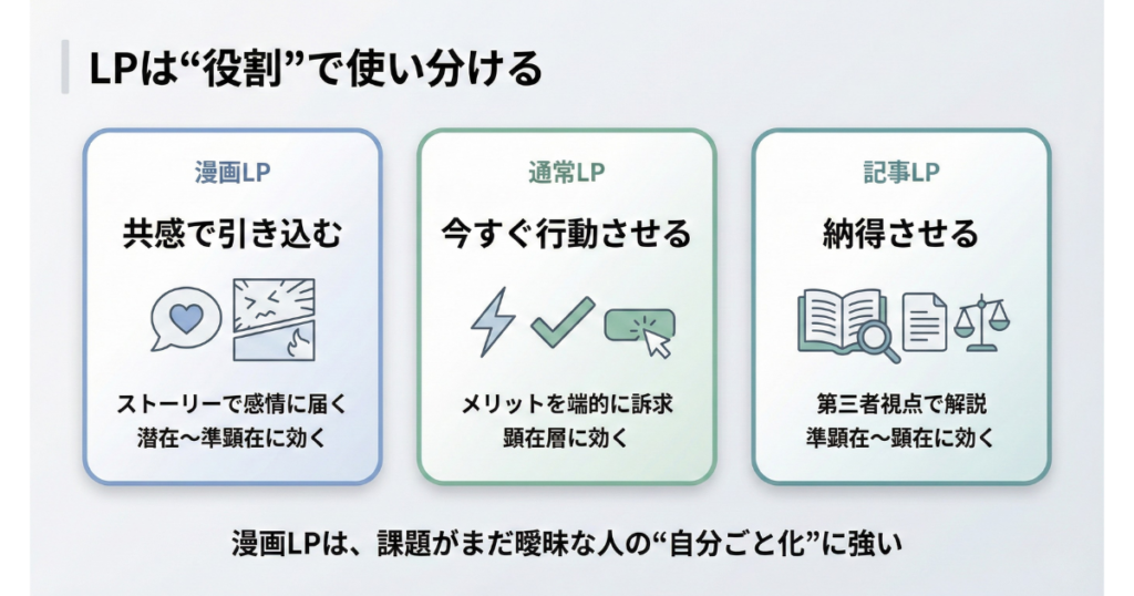 通常LP・記事LPと漫画LPの役割の違い