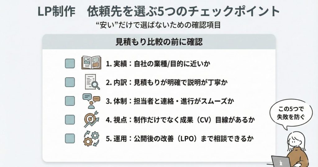 費用で失敗しない！LP制作の依頼先を選ぶ5つのチェックポイント